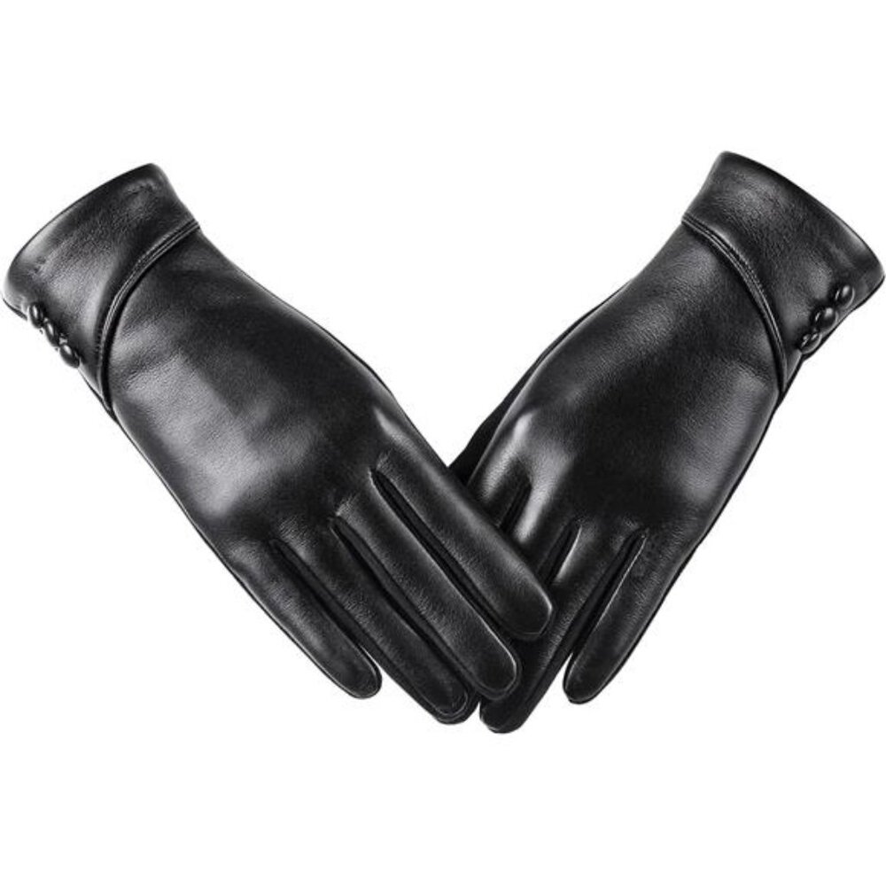 Womens Winter Leather Gloves Touch Screen Warm Wool Lined Windproof Suede